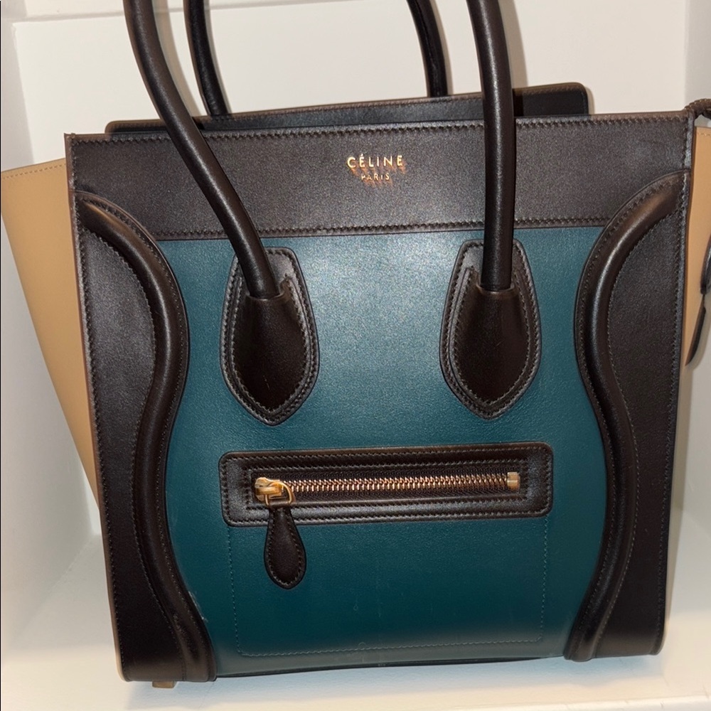 Celine Blue and Brown Tote Bag with Iconic Structured Design